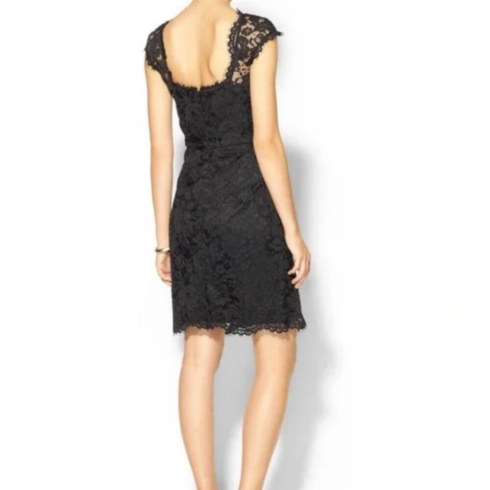 Shoshanna Olivia Black Floral Cap Sleeve Lace Sheath Dress Size 4 - Picture 2 of 10